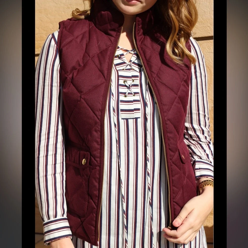 J.CREW Burgundy Diamond Quilted Vest